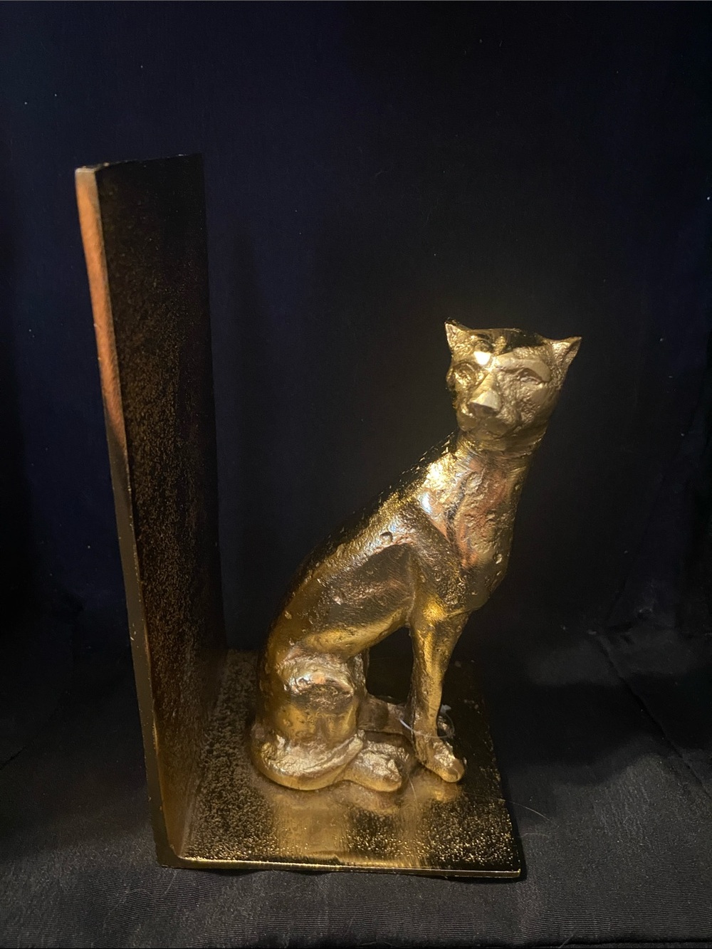Gold tone metal Cheetah Cat Bookend